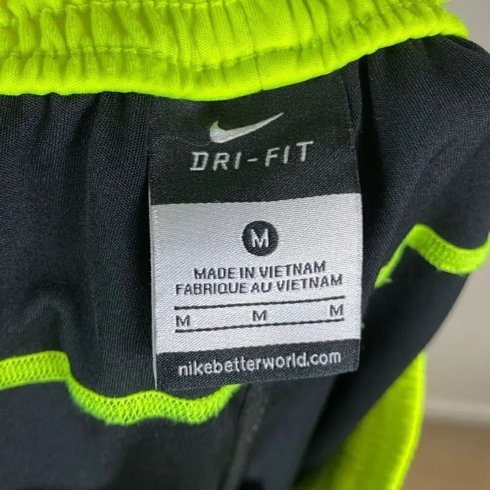 Nike Dri-Fit Black & Neon Yellow High Rise Athletic Gym Shorts